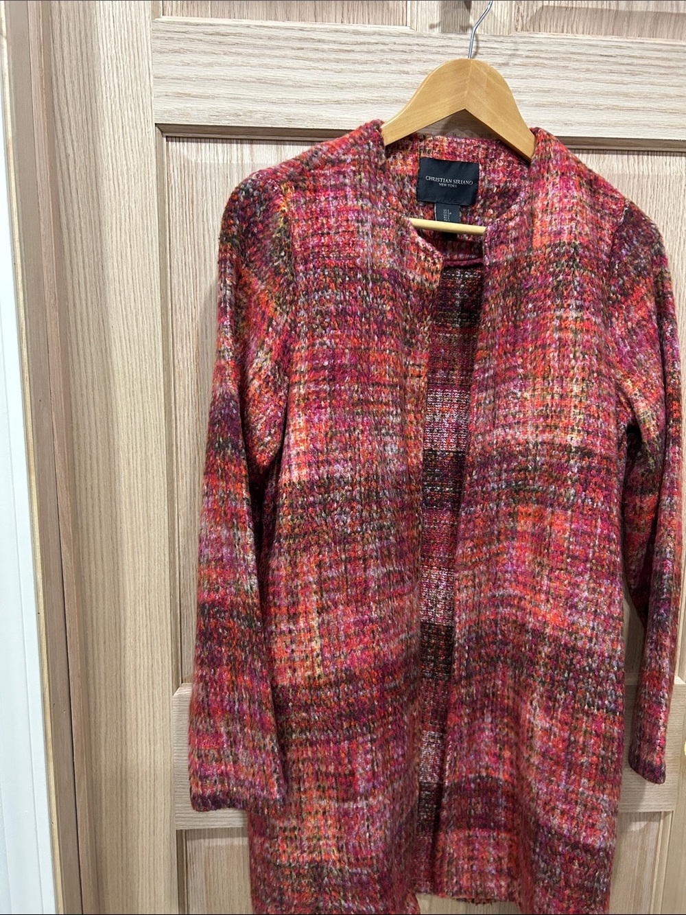 Christian Siriano Multicolor Open-Front Knit Coatigan in Pink and Red Tones